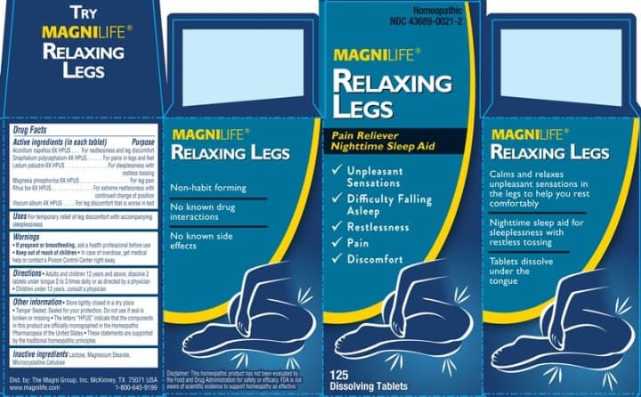Relaxing Legs package label