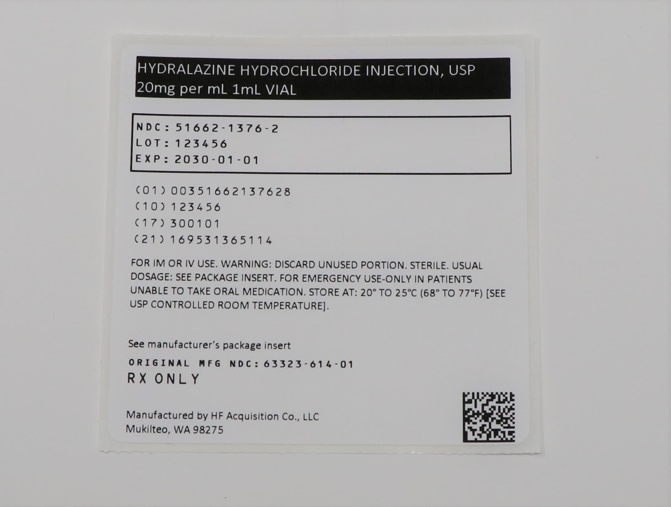 Hydralazine Hydrochloride package label