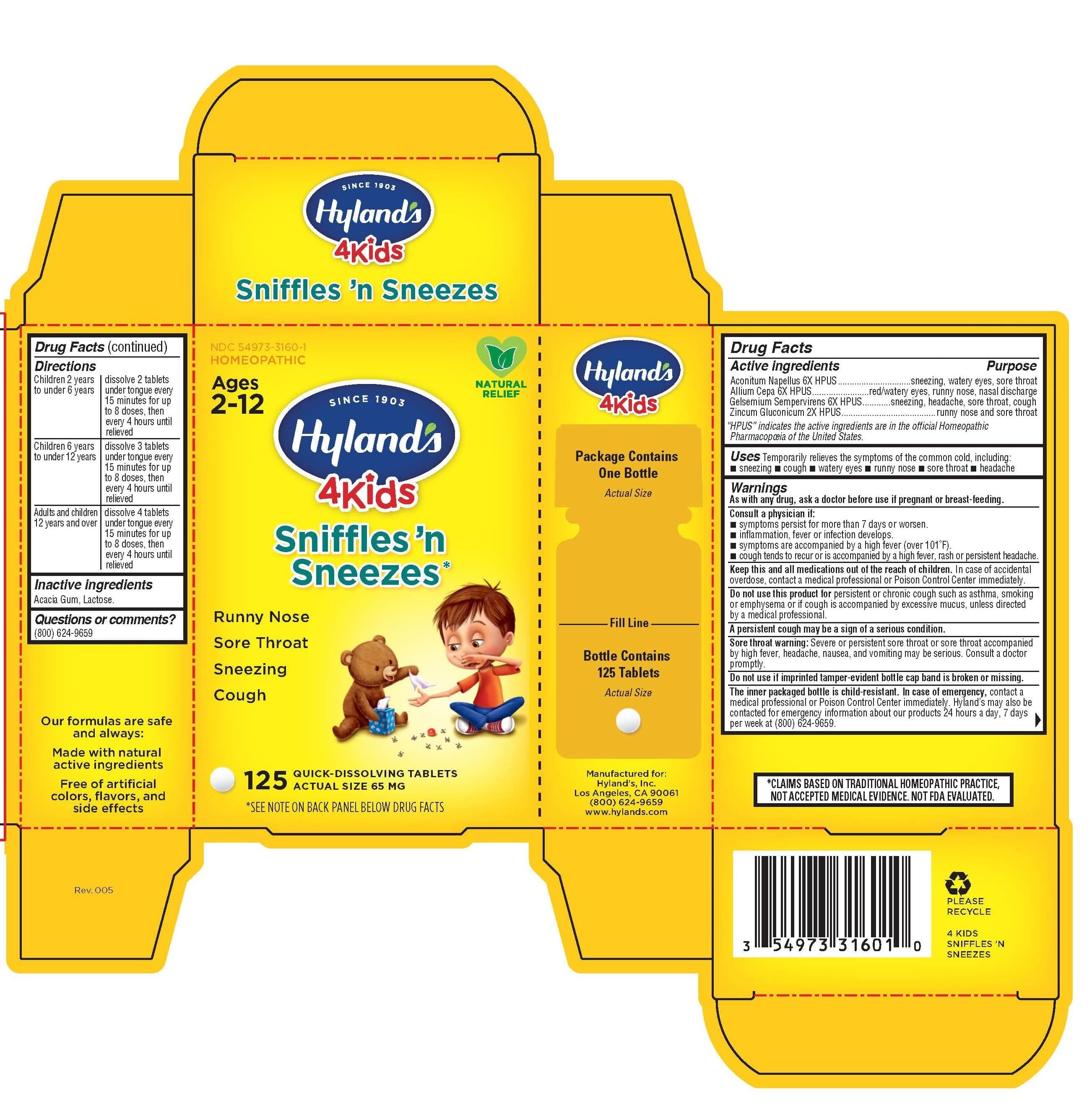 Sniffles N Sneezes 4 Kids package label