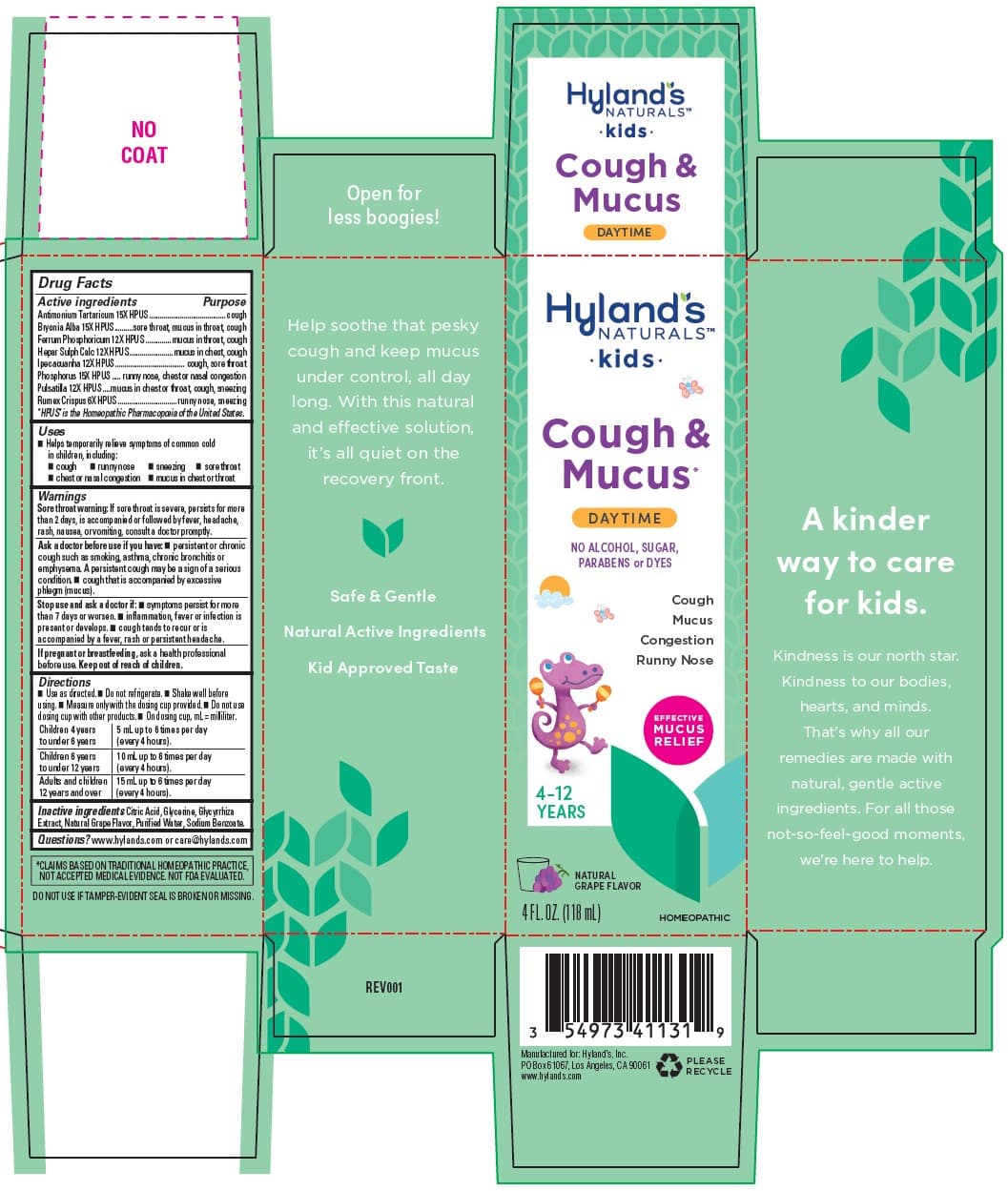 Kids Cough and Mucus Daytime Grape Flavor package label