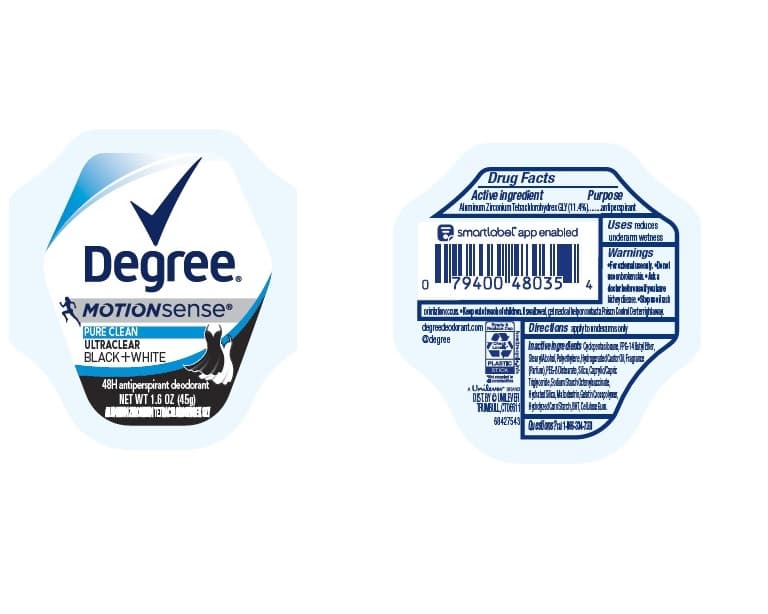 Degree Motionsense Pure Clean Ultraclear Black White 48h Antiperspirant Deodorant package label