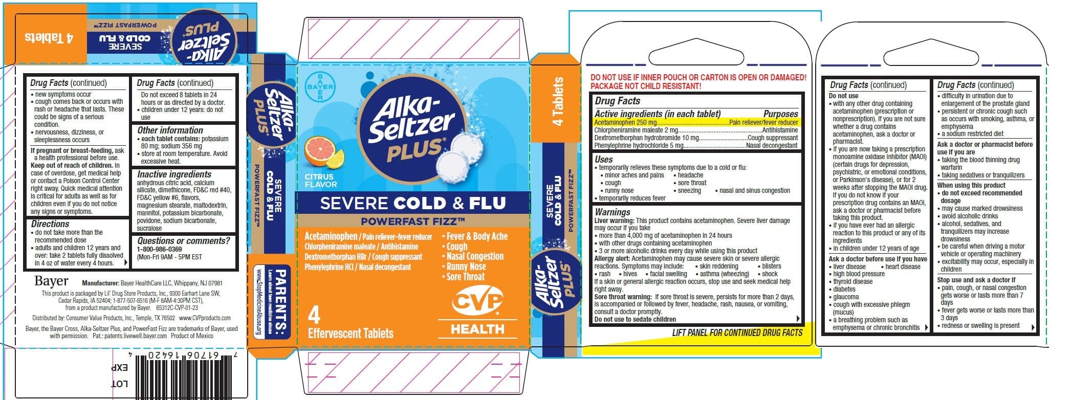 Alka-Seltzer Plus Cold and Flu package label