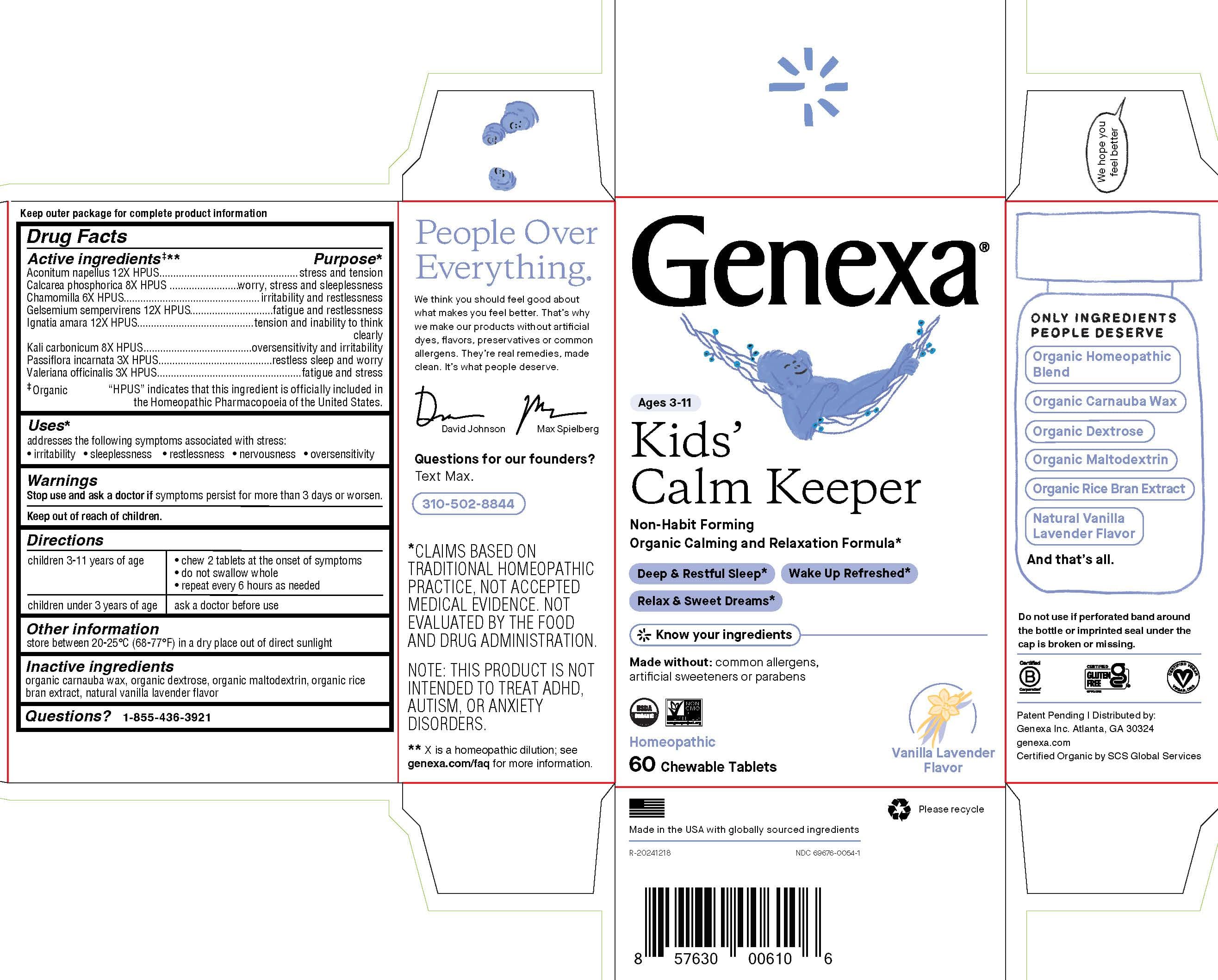 Genexa Kids Calm Keeper package label