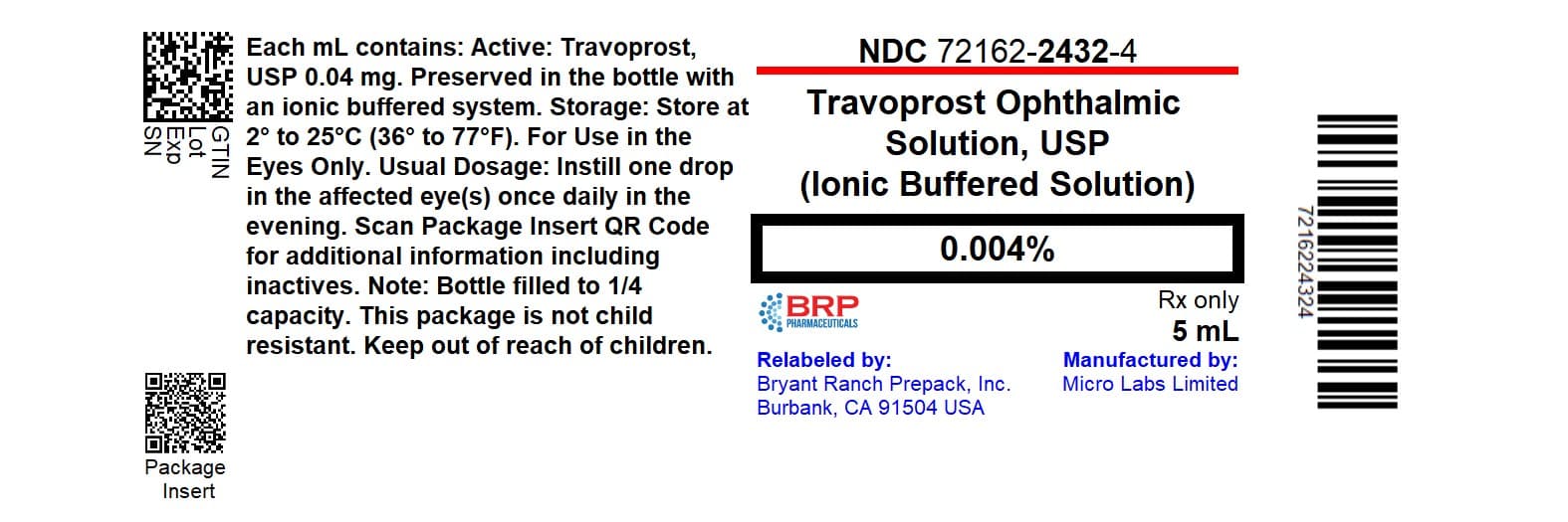 Travoprost Ophthalmic Solution package label