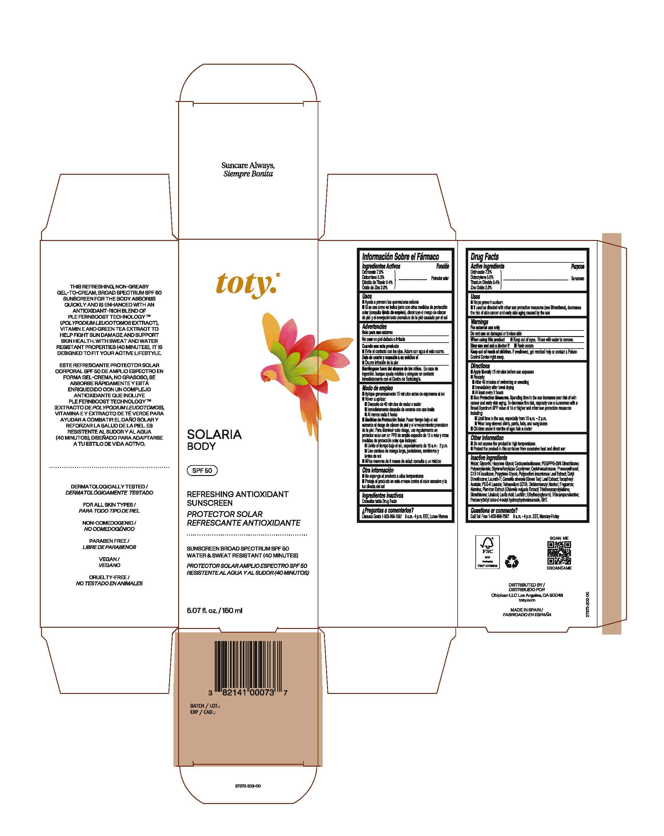 Toty Solaria Body package label