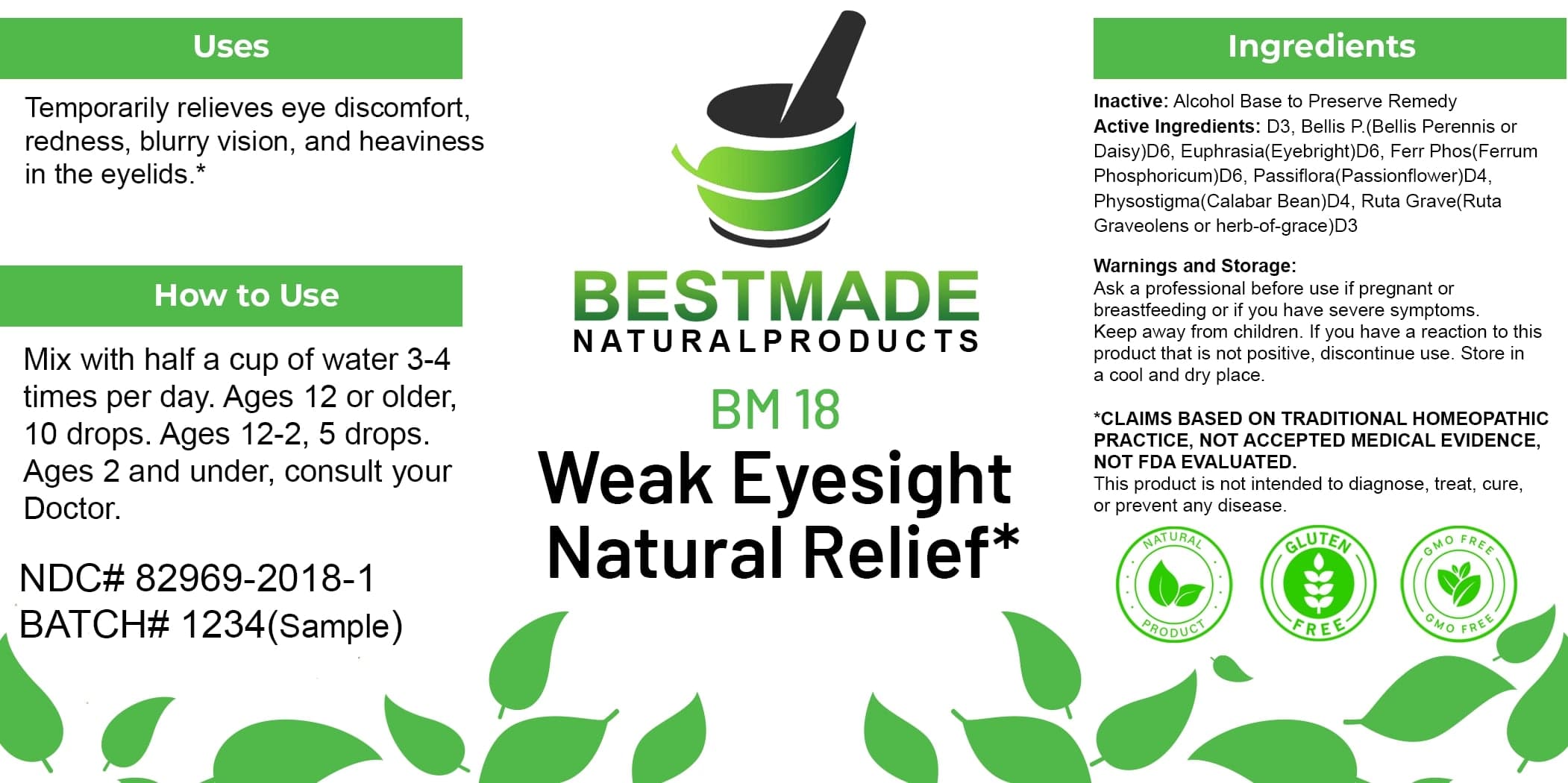 Bestmade Natural Products Bm18 package label
