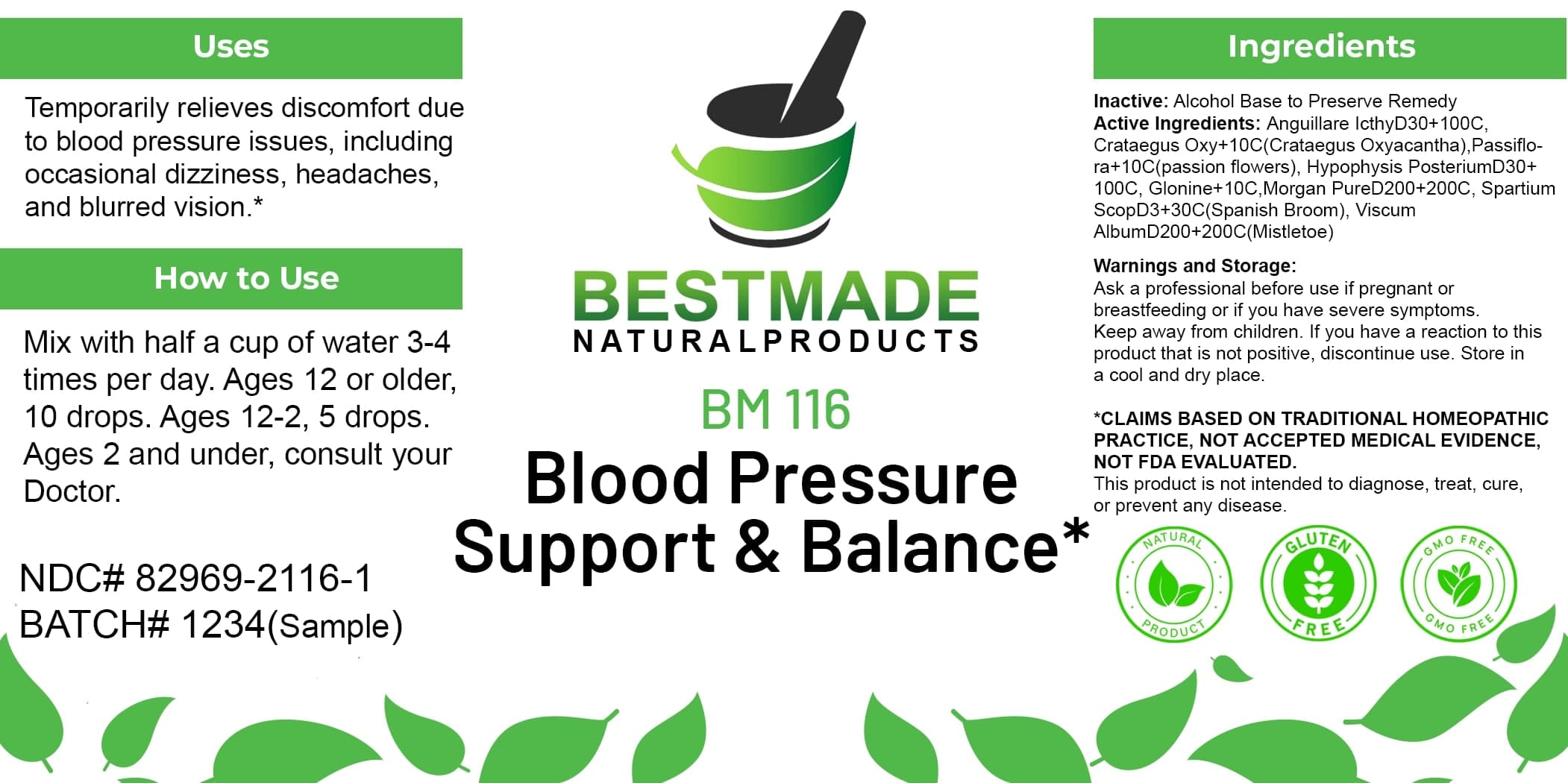 Bestmade Natural Products Bm116 package label