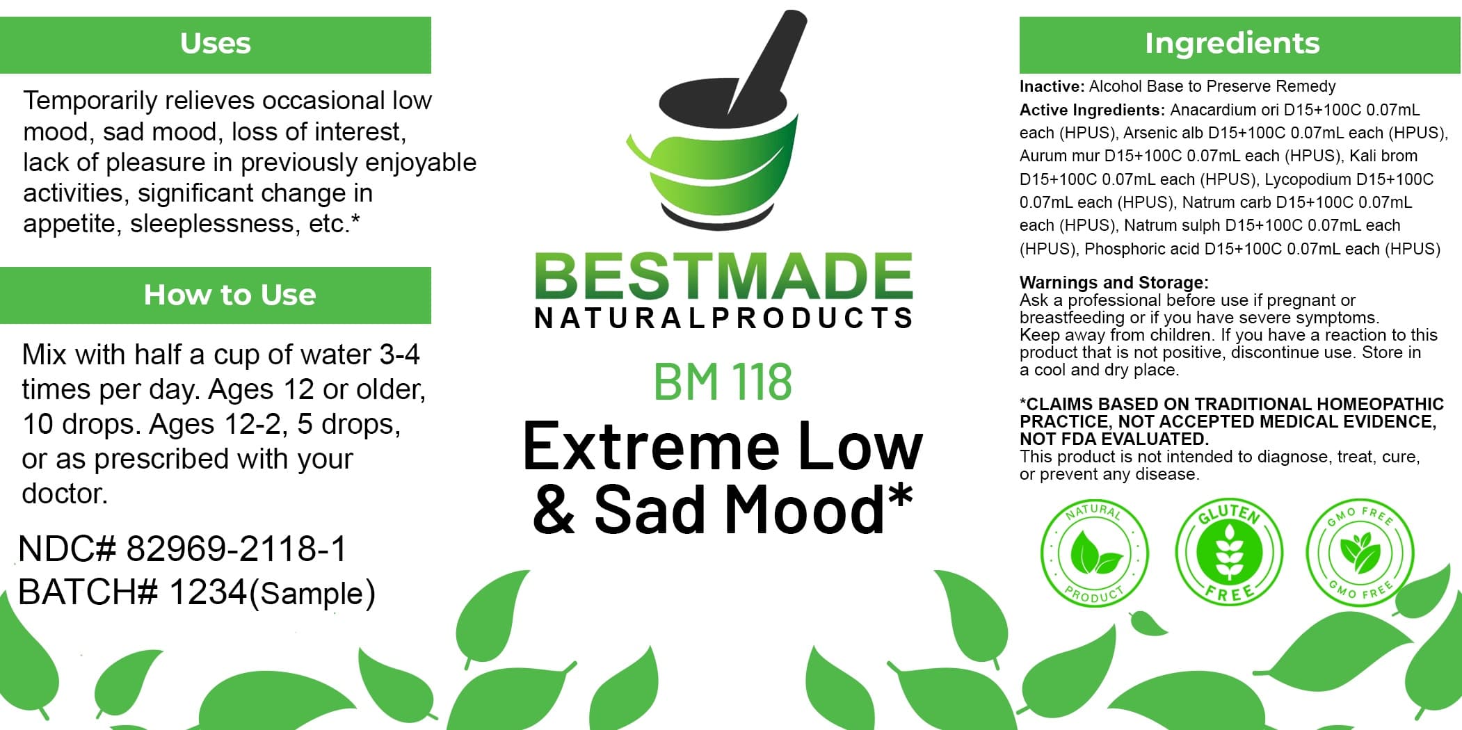 Bestmade Natural Products Bm118 package label