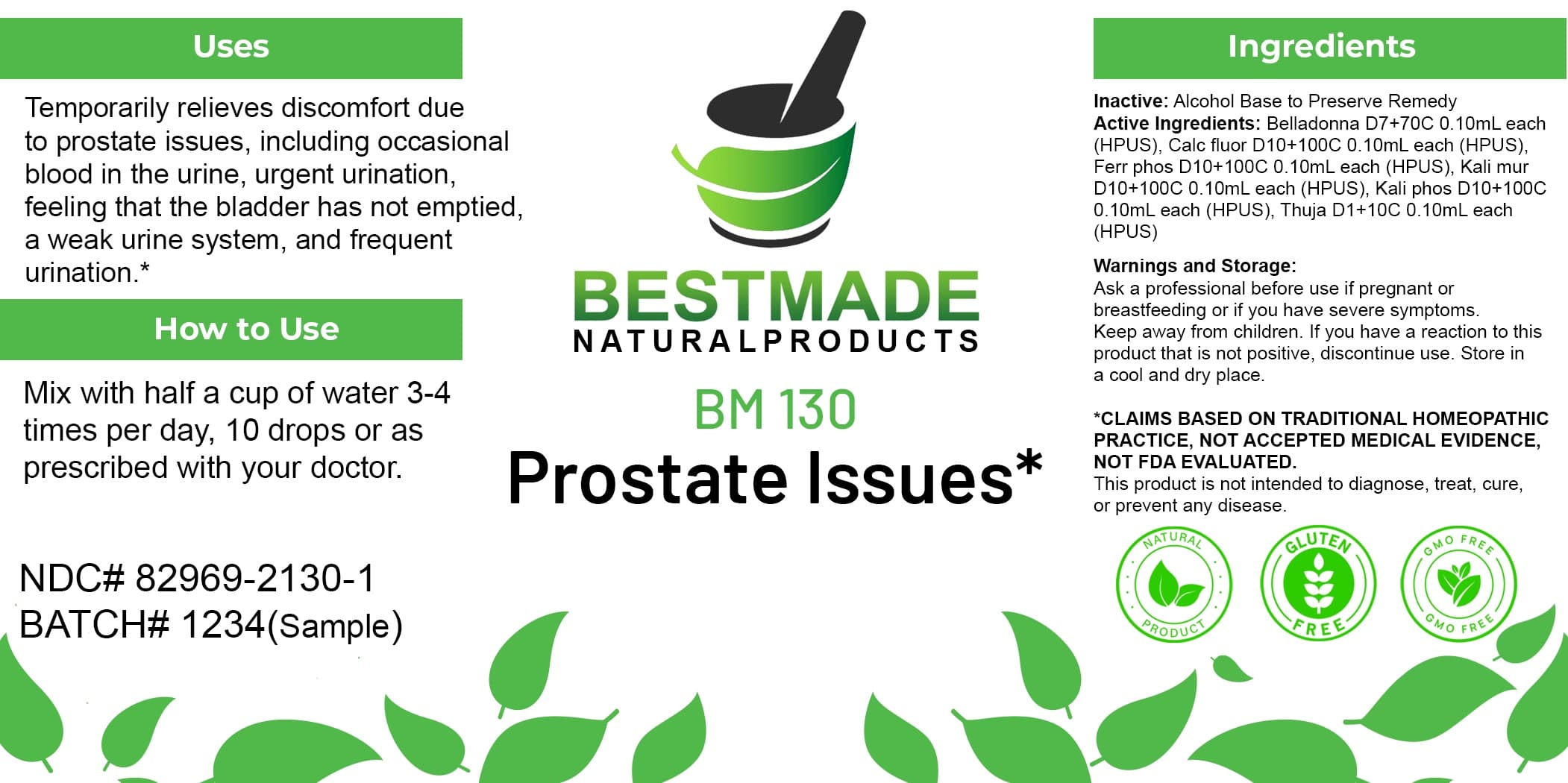 Bestmade Natural Products Bm130 package label