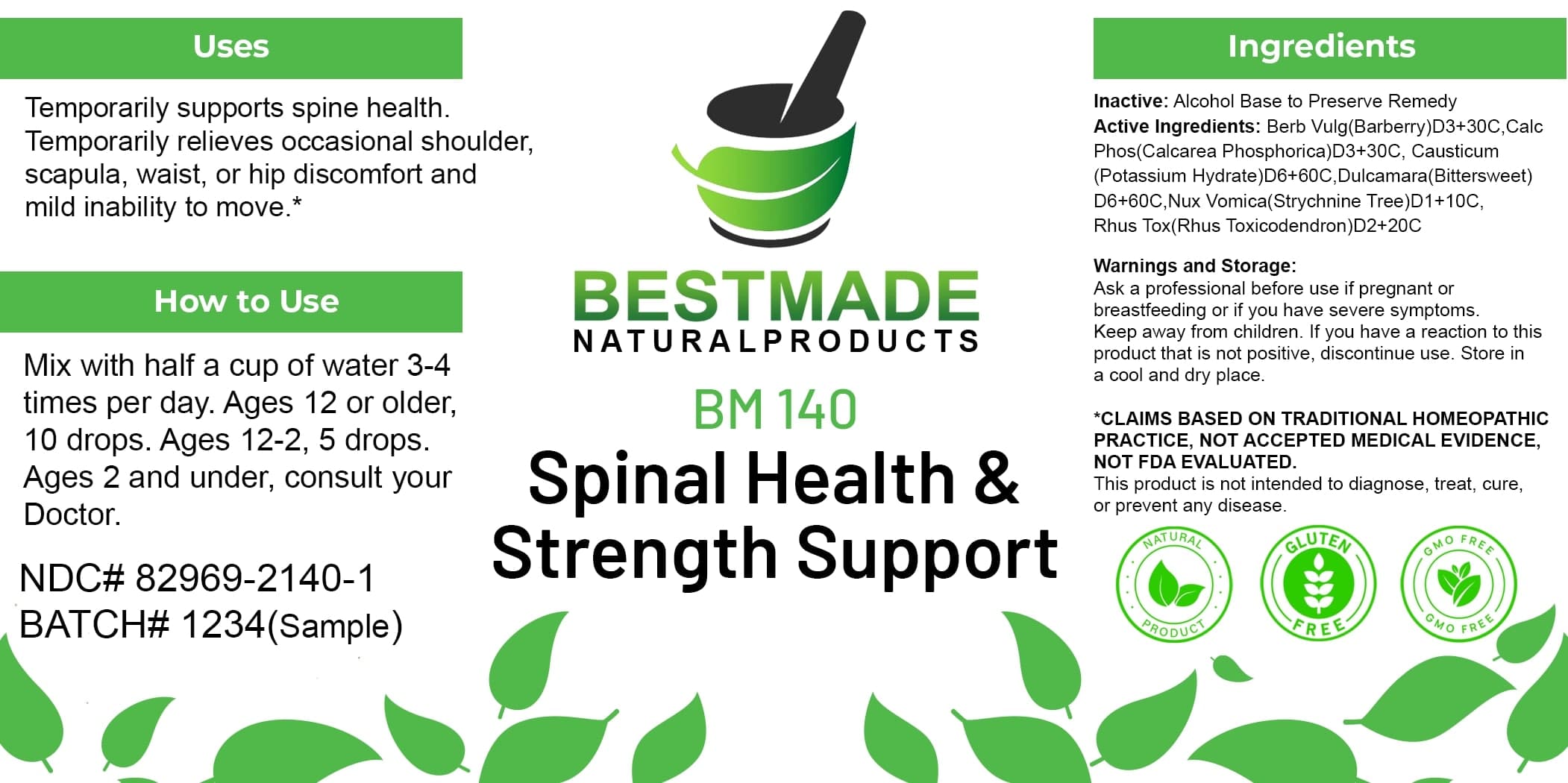 Bestmade Natural Products Bm140 package label