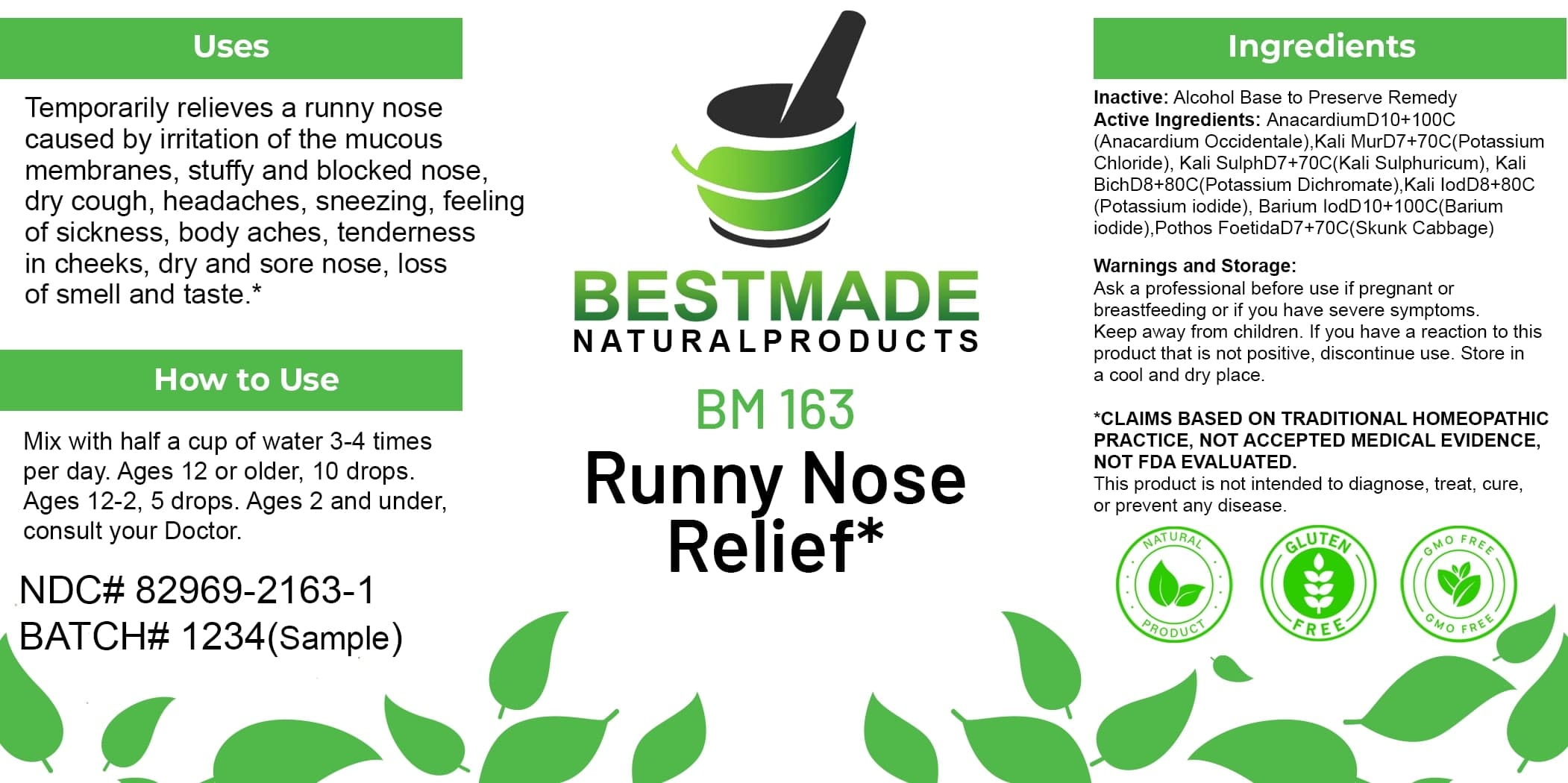 Bestmade Natural Products Bm163 package label