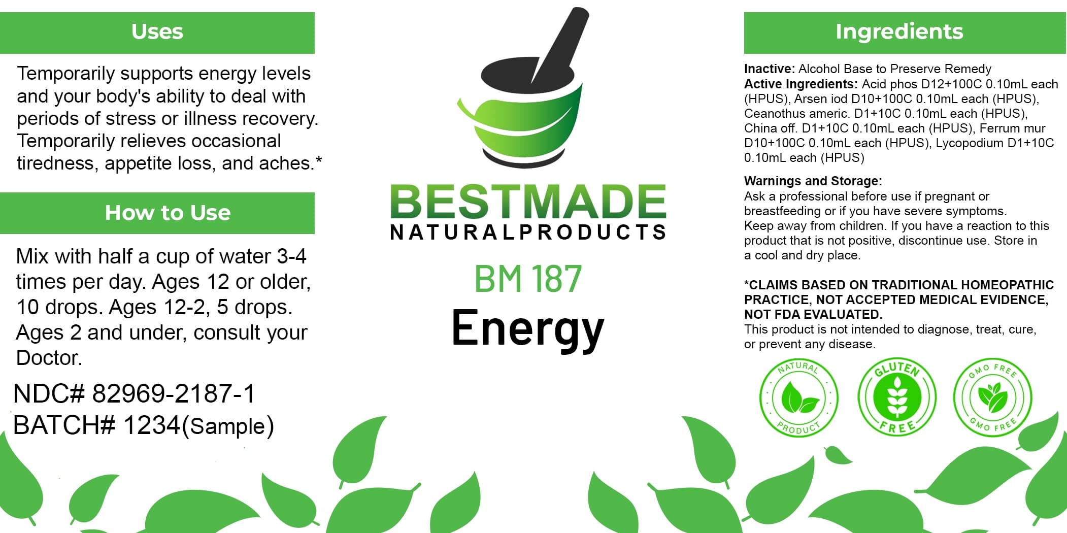 Bestmade Natural Products Bm187 package label