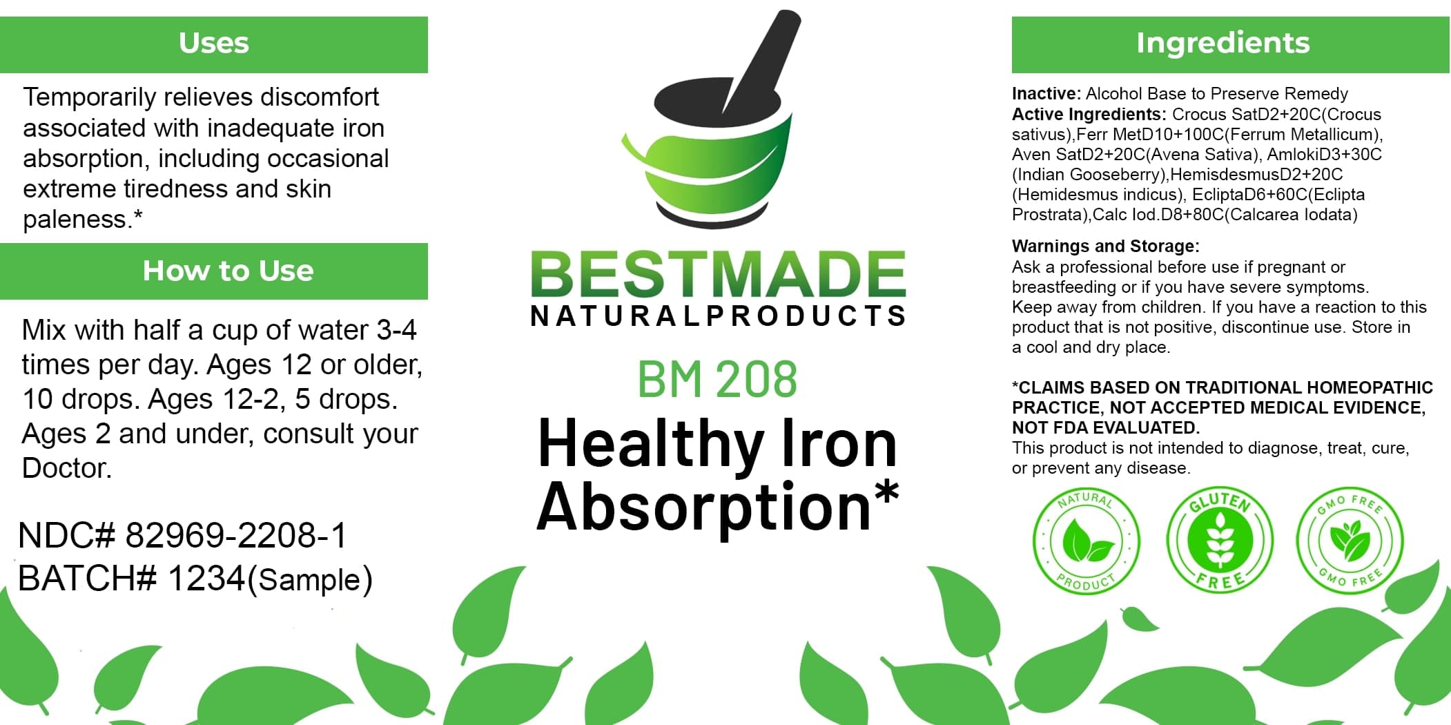 Bestmade Natural Products Bm208 package label