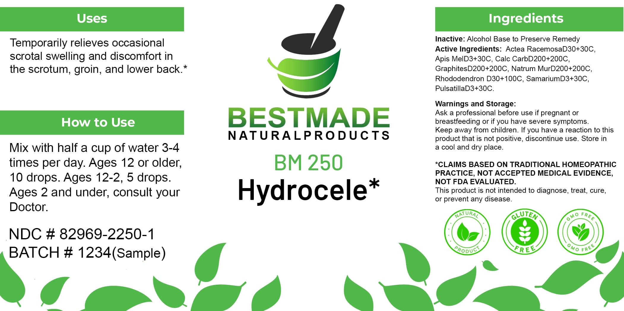 Bestmade Natural Products Bm250 package label