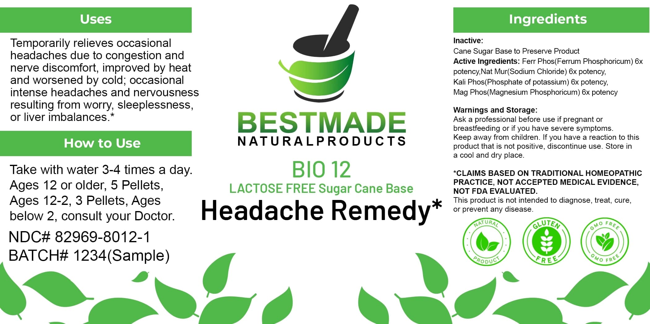 Bestmade Natural Products Bio12 package label