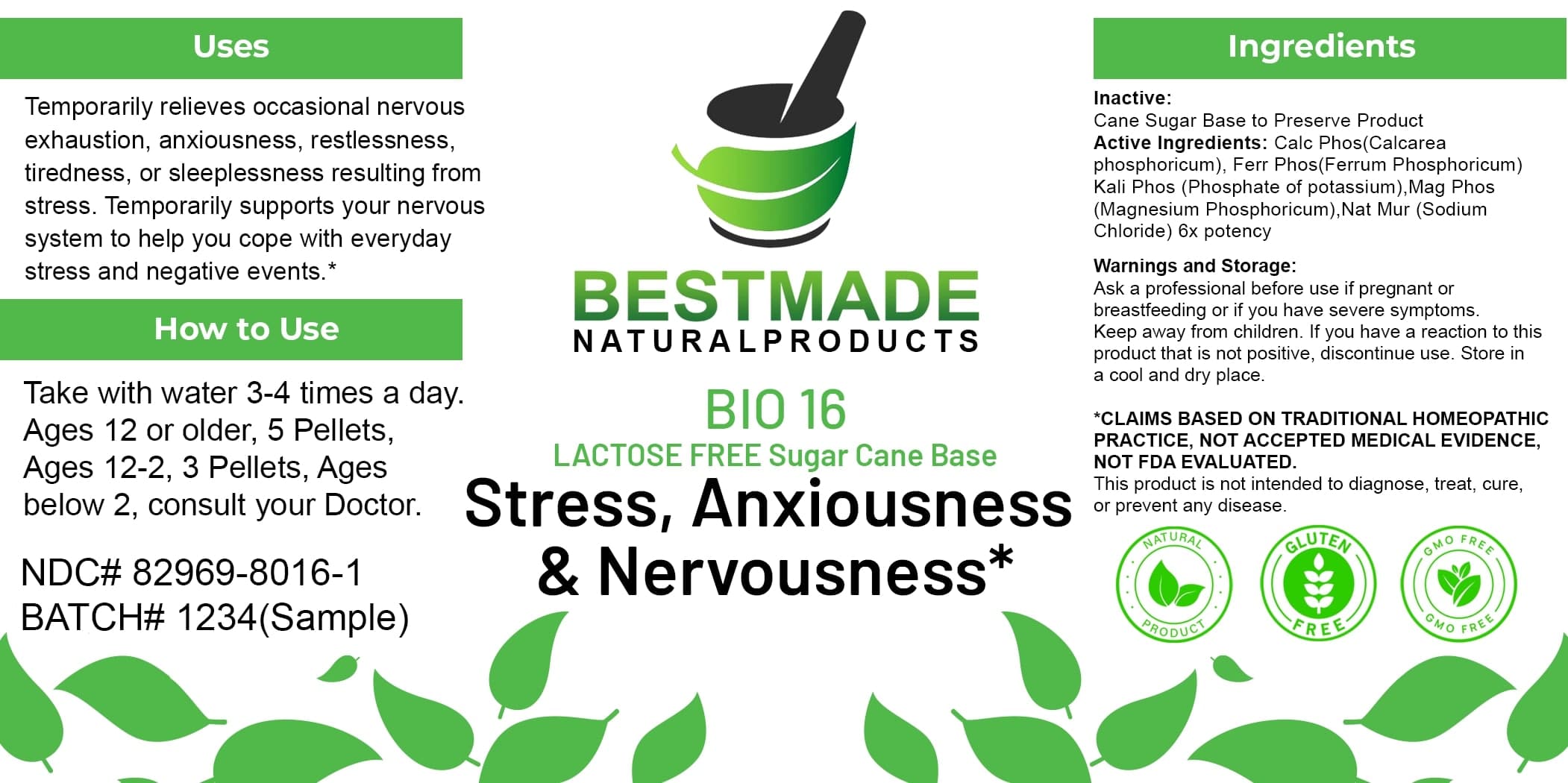 Bestmade Natural Products Bio16 Lactose Free package label