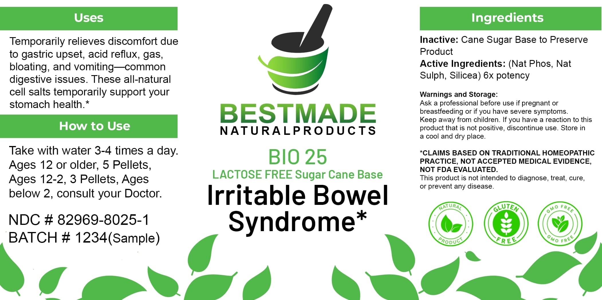 Bestmade Natural Products Bio25 Lactose Free package label