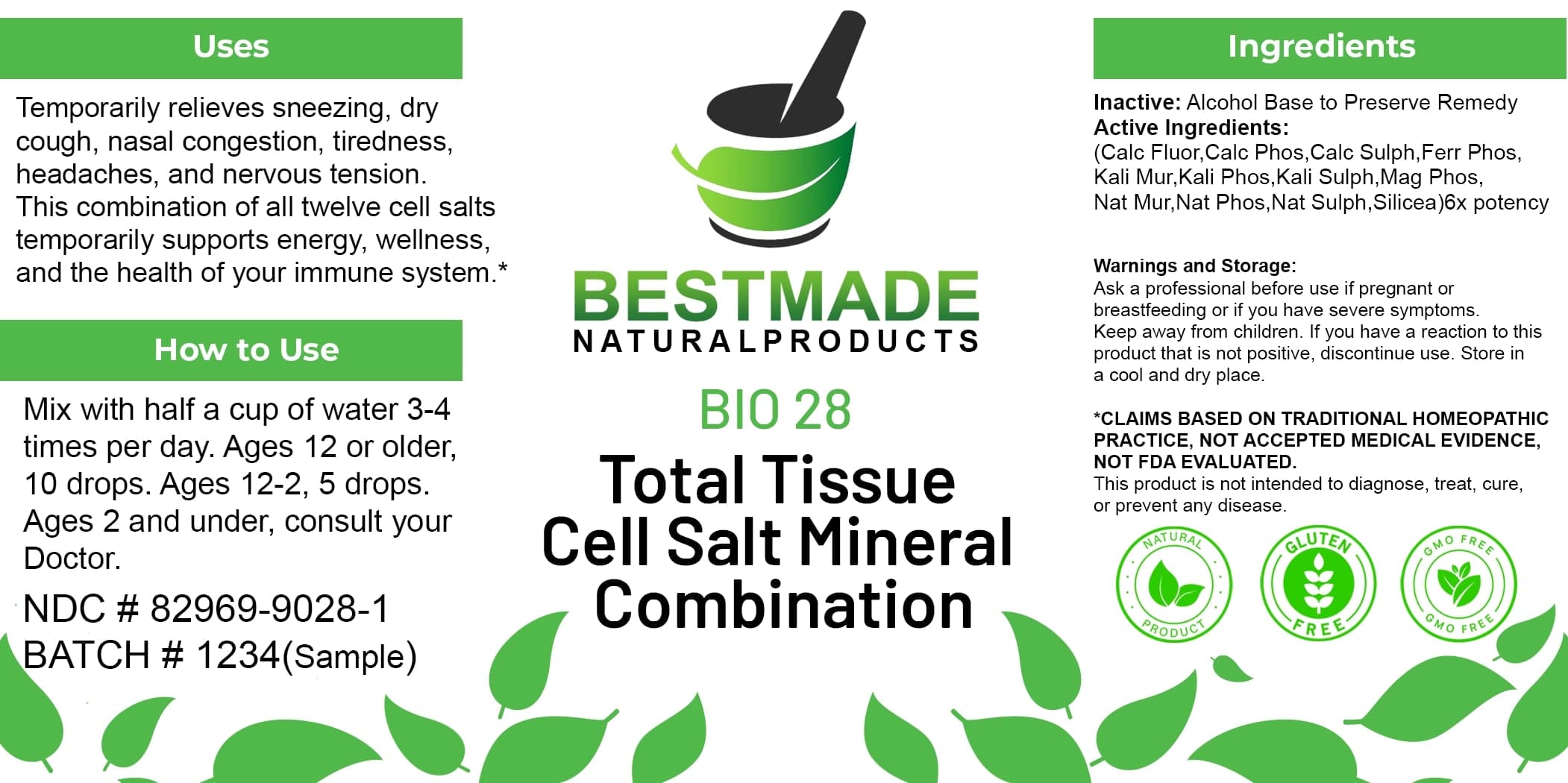 Bestmade Natural Products Bio28 package label