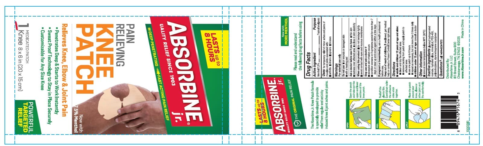 Absorbine Jr. Pain Relieving Knee Patch — Reference image, actual packaging may vary