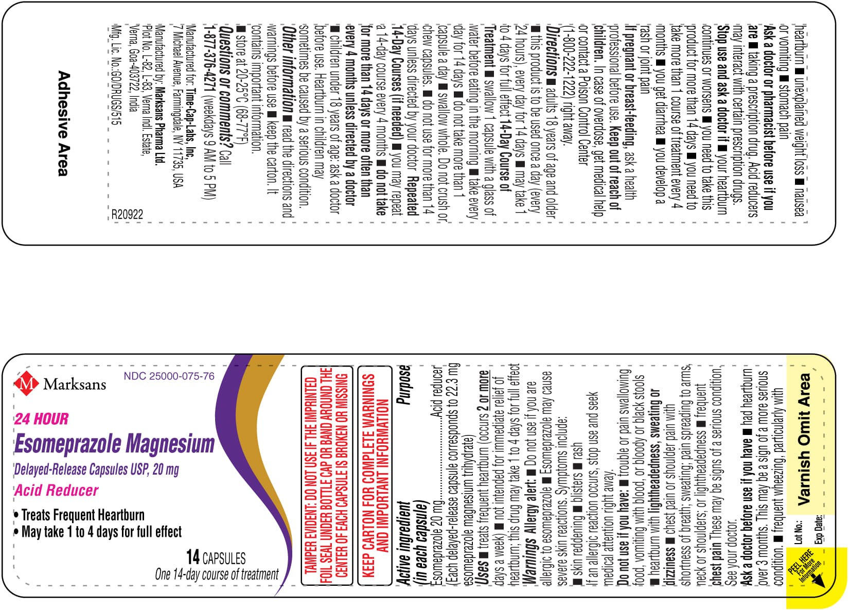 Esomeprazole Magnesium Delayed-Release Capsules, 20 Mg — Reference image, actual packaging may vary