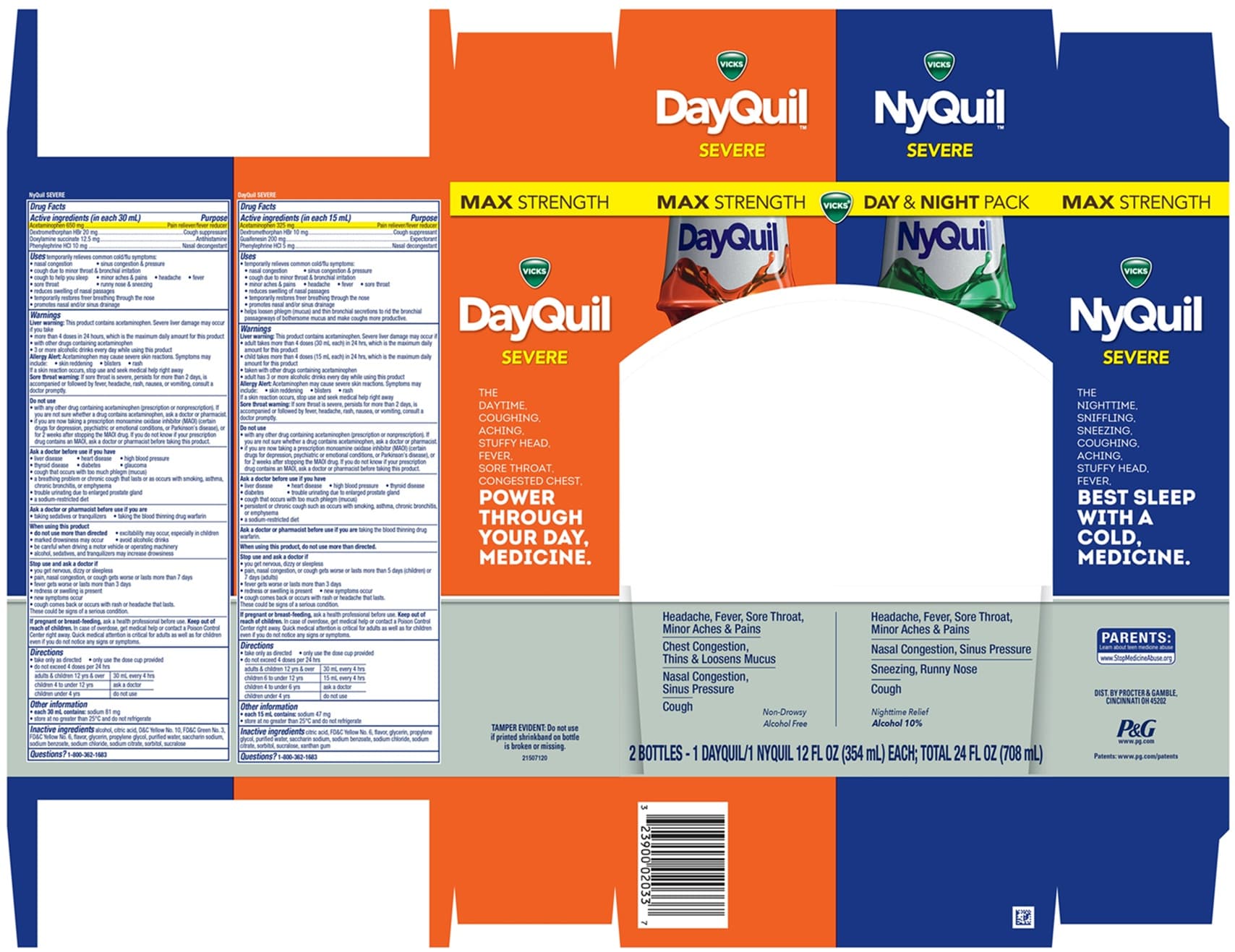 Tylenol Cold Plus Flu Severe Day and Tylenol Cold Plus... (Acetaminophen, Dextromethorphan Hydrobromide, Doxylamine Succinate, and Guaifenesin, Phenylephrine Hydrochloride) package label