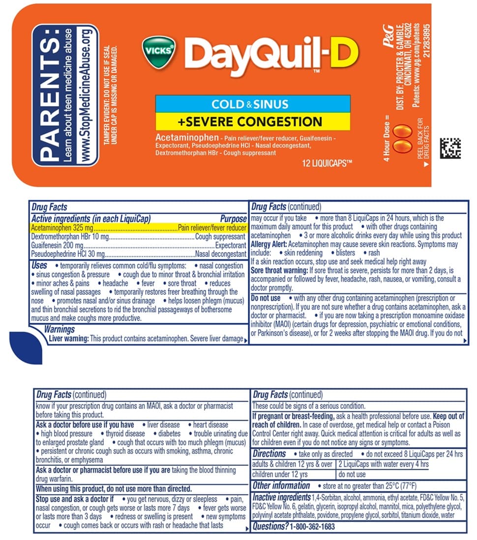 Vicks Dayquil-D (Acetaminophen, Guaifenesin, Pseudoephedrine Hcl, Dextromethorphan HBR) package label