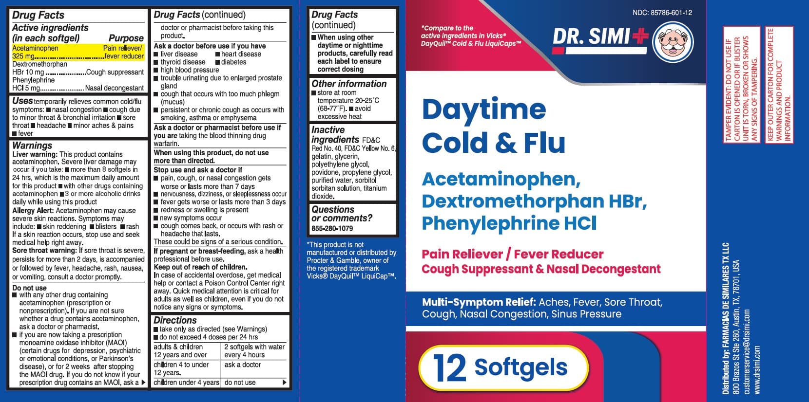 Dr. Simi Daytime Cold and Flu (Acetaminophen 325 Mg, Dextromethorphan HBR 10 Mg, Phenylephrine HCL 5 Mg) package label