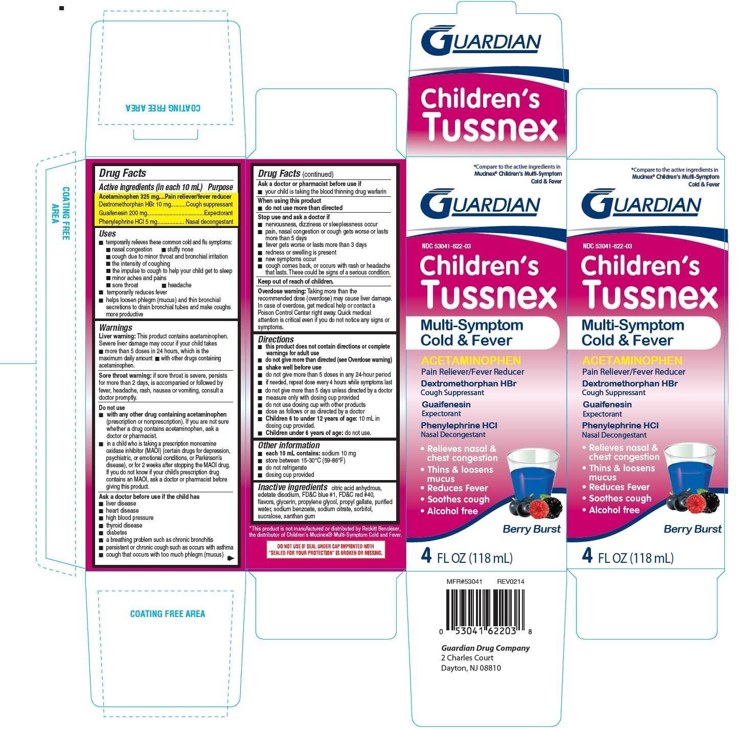 Childrens Tussnex (Acteaminophen, Dextromethorphan Hbr, Guaifenesin, Phenylephrine HCL) package label
