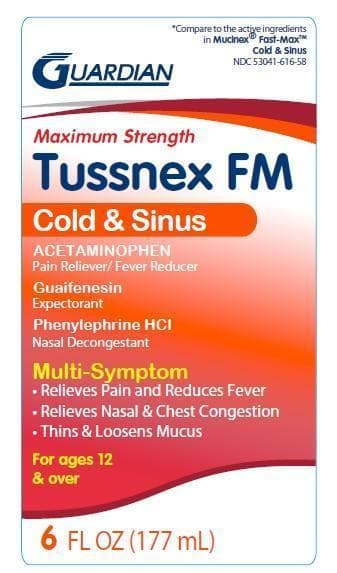 Tussnex Fm Cold and Sinus (Acteaminophen, Guaifenesin, Phenylephrine HCL) package label