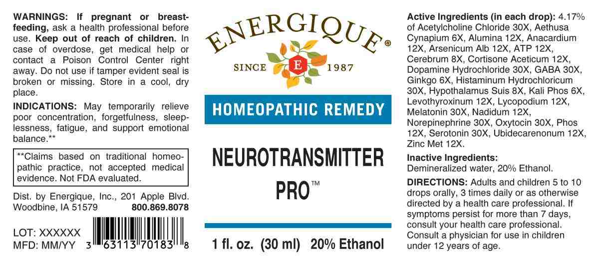 Neurotransmitter Pro (Aethusa Cynapium, Ginkgo Biloba, Kali Phosphoricum, Cerebrum Suis, Hypothalamus Suis, Adenosinum Triphosphoricum Dinatrum, Alumina, Anacardium Orientale, Arsenicum Album, Cortisone Aceticum, Levothyroxinum, Lycopodium Clavatum, Nadidum, Phosphorus, Ubidecarenonum, Zincum Metallicum, Acetylcholine Chloride, Dopamine Hydrochloride, Gaba (gamma-Aminobutyric Acid), Histaminum Hydrochloricum, Melatonin, Norepinephrine (bitartrate), Oxytocin, Serotonin (hydrochloride)) package label