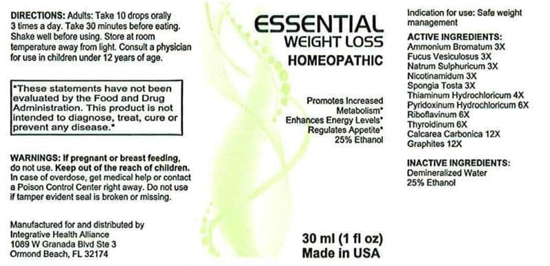 Essential Weight Loss (Ammonium Bromatum, Fucus Vesiculosus, Natrum Sulphuricum, Nicotinamidum, Spongia Tosta, Thiaminum Hydrochloricum, Pyridoxinum Hydrochloricum, Riboflavinum, Thyroidinum (bovine), Calcarea Carbonica, Graphites) package label