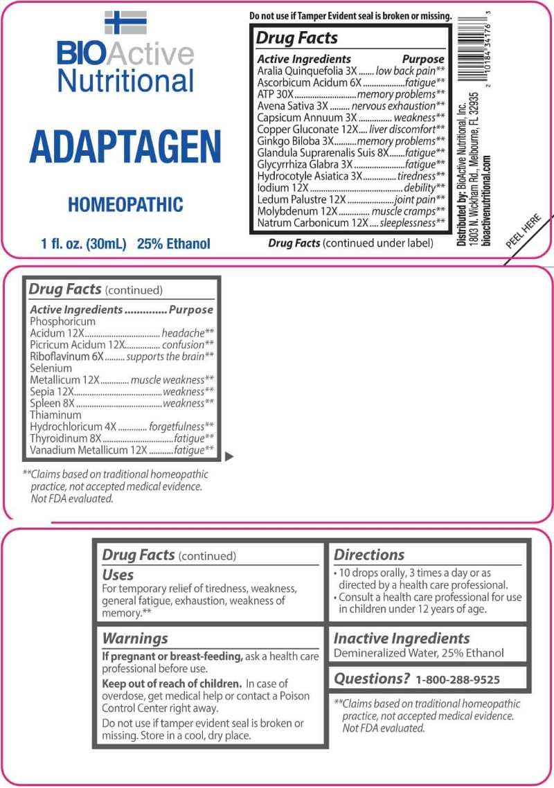 Adaptagen (Aralia Quinquefolia, Avena Sativa, Capsicum Annuum, Ginkgo Biloba, Glycyrrhiza Glabra, Hydrocotyle Asiatica, Thiaminum Hydrochloricum, Ascorbicum Acidum, Riboflavinum, Glandula Suprarenalis Suis, Spleen (suis), Thyroidinum (suis), Cuprum Gluconate, Iodium, Ledum Palustre, Molybdenum Metallicum, Natrum Carbonicum, Phosphoricum Acidum, Picricum Acidum, Selenium Metallicum, Sepia, Vanadium Metallicum, Adenosinum Triphosphoricum Dinatrum) package label