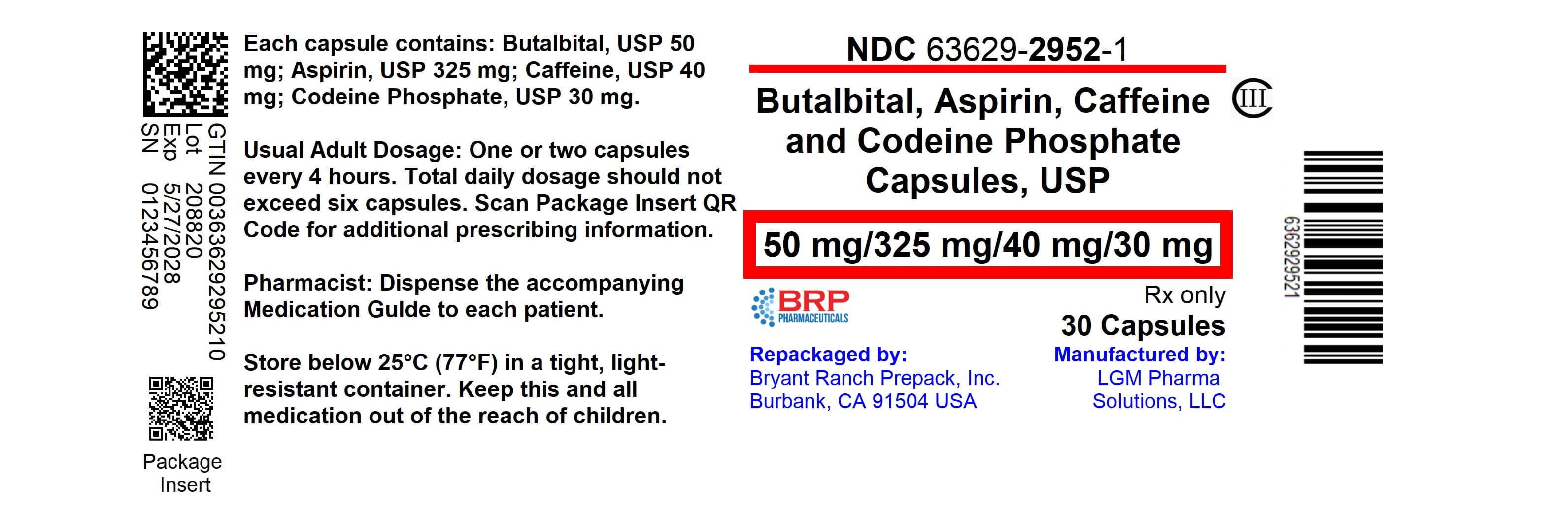 Bc (Aspirin and Caffeine) package label