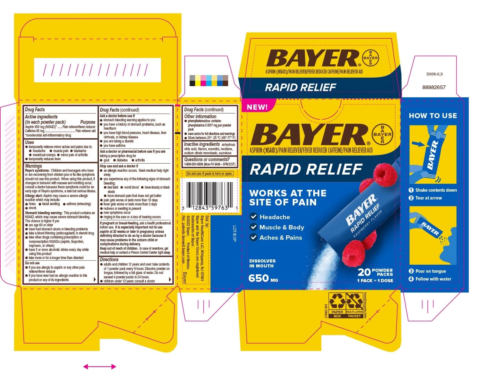 Bayer Rapid Relief (Aspirin/caffeine Oral Powder) package label