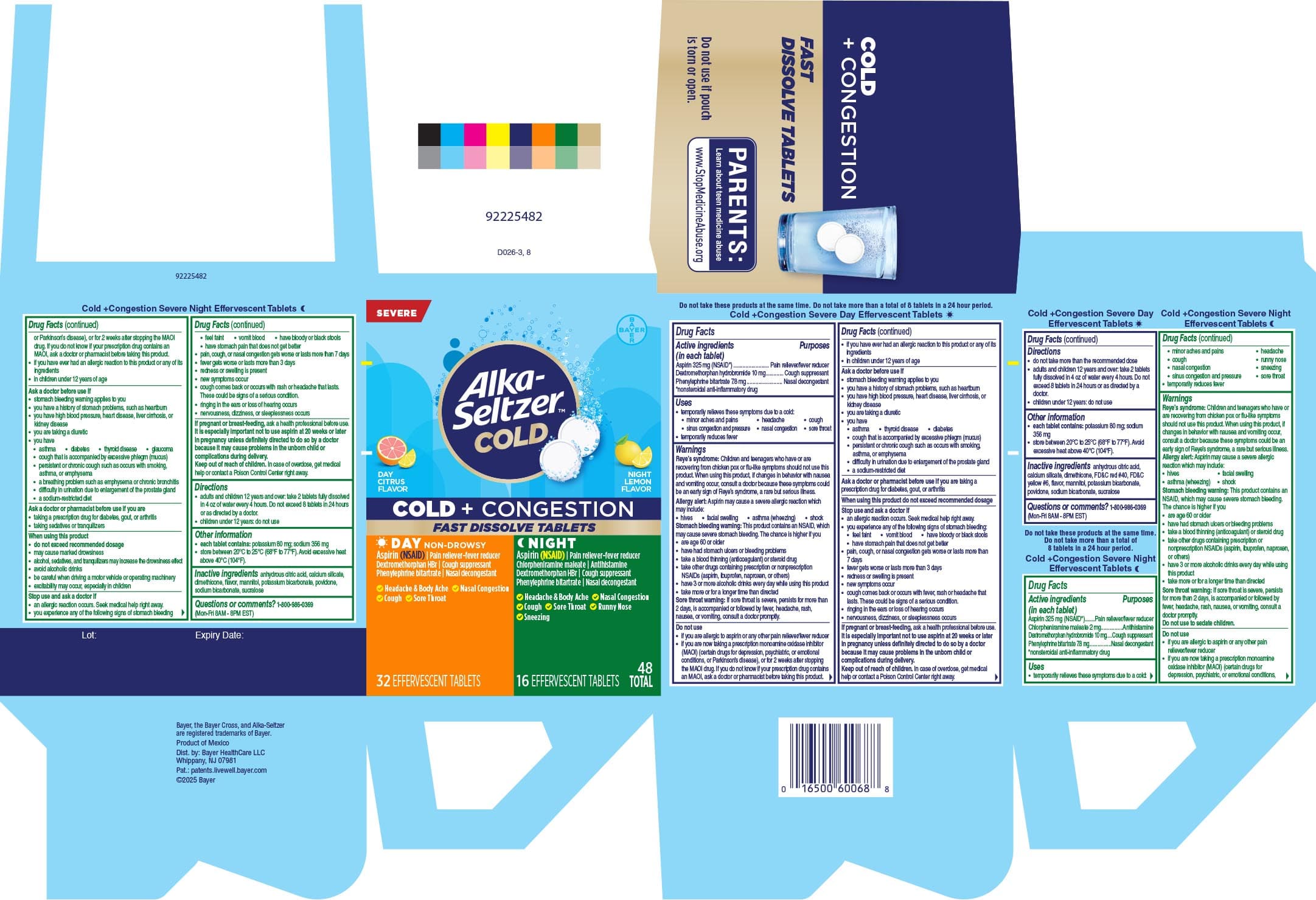Alka-Seltzer Plus Severe Cold Powerfast Fizz Non Drowsy (Asprin, Dextromethorphan Hydrobromide, Phenylephrine Bitartrate) package label