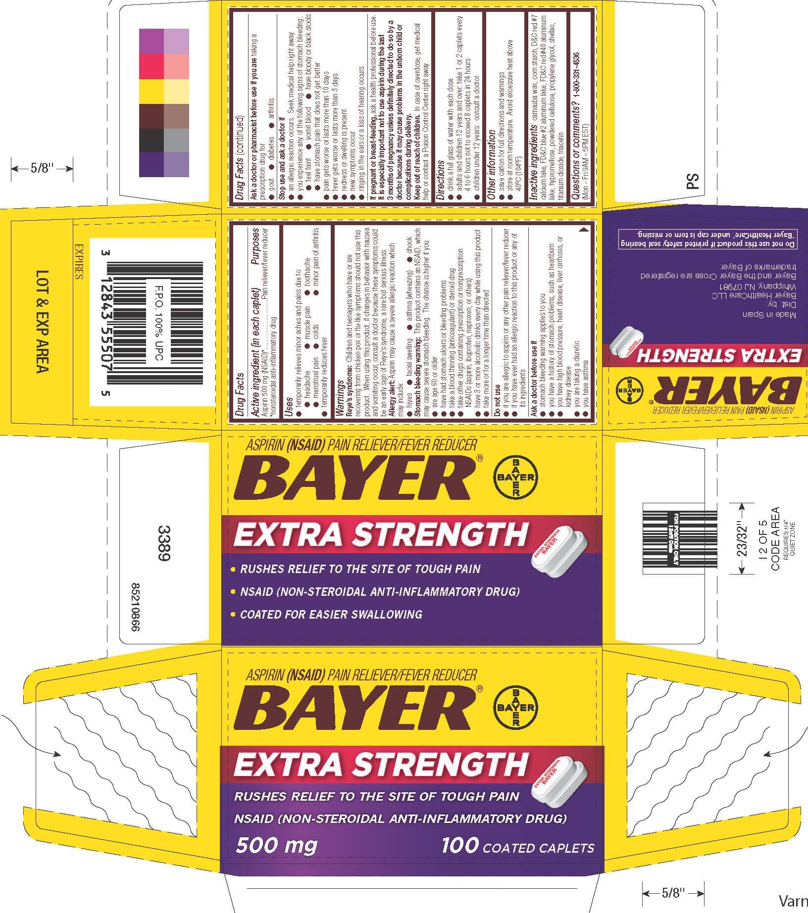 Bayer Aspirin Extra Strength package label