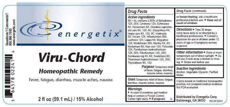 Viru-Chord (Belladonna, Cinchona Officinalis, Echinacea (angustifolia), Gelsemium Sempervirens, Glandula Suprarenalis Suis, Glycyrrhiza Glabra, Hepar Suis, Hydrastis Canadensis, Illicium Anisatum, Influenzinum, Lachesis Mutus, Lappa Major, Magnesia Phosphorica, Morbillinum, Myrrha, Nasturtium Aquaticum, Nux Vomica, Paloondo, Pyridoxinum Hydrochloricum, Riboflavinum, Sambucus Nigra, Scutellaria Lateriflora, Thiaminum Hydrochloricum, Thyroidinum (bovine)) package label