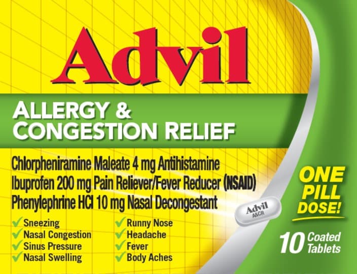 Advil Allergy and Congestion Relief (Chlorpheniramine Maleate, Ibuprofen, Phenylephrine Hydrochloride) package label