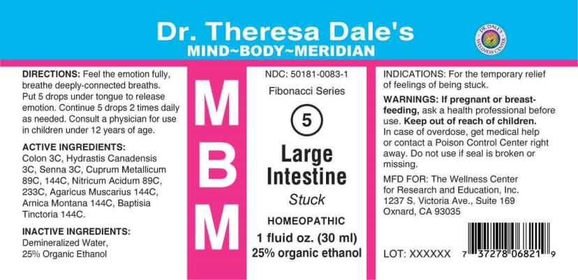 Mbm 5 Large Intestine (Colon (suis), Hydrastis Canadensis, Senna (cassia Angustifolia), Cuprum Metallicum, Nitricum Acidum, Agaricus Muscarius, Arnica Montana, Baptisia Tinctoria) package label