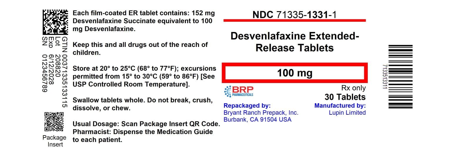 Desvenlafaxine Succinate package label