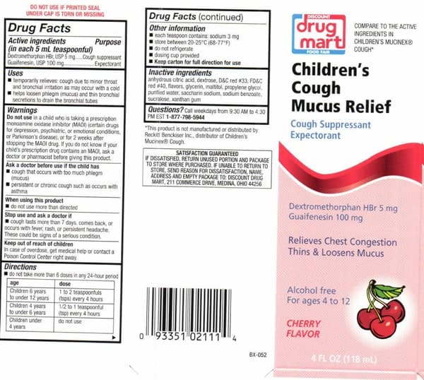 Childrens Cough Mucus Relief (Dextromethorphann Hbr, Guaifenesin) package label
