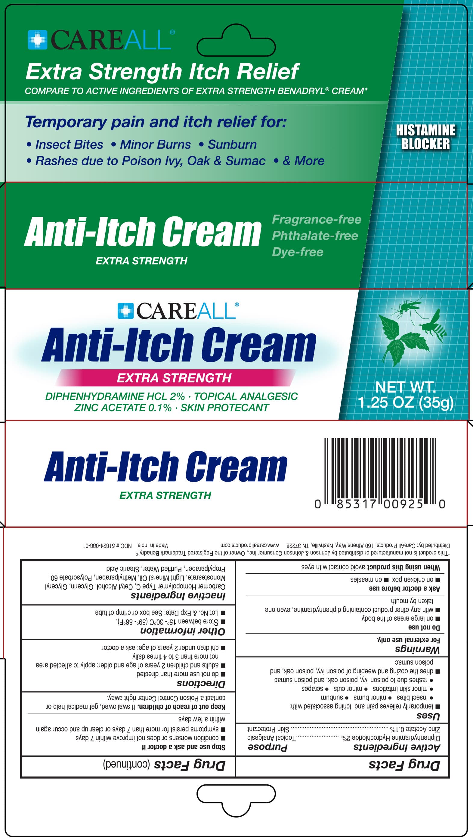 Careall Anti-Itch (Diphenhydramine Hydrochloride and Zinc Acetate Cream) package label