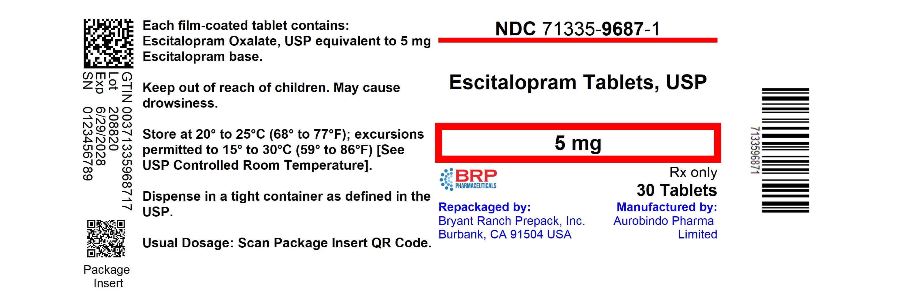 Escitalopram package label