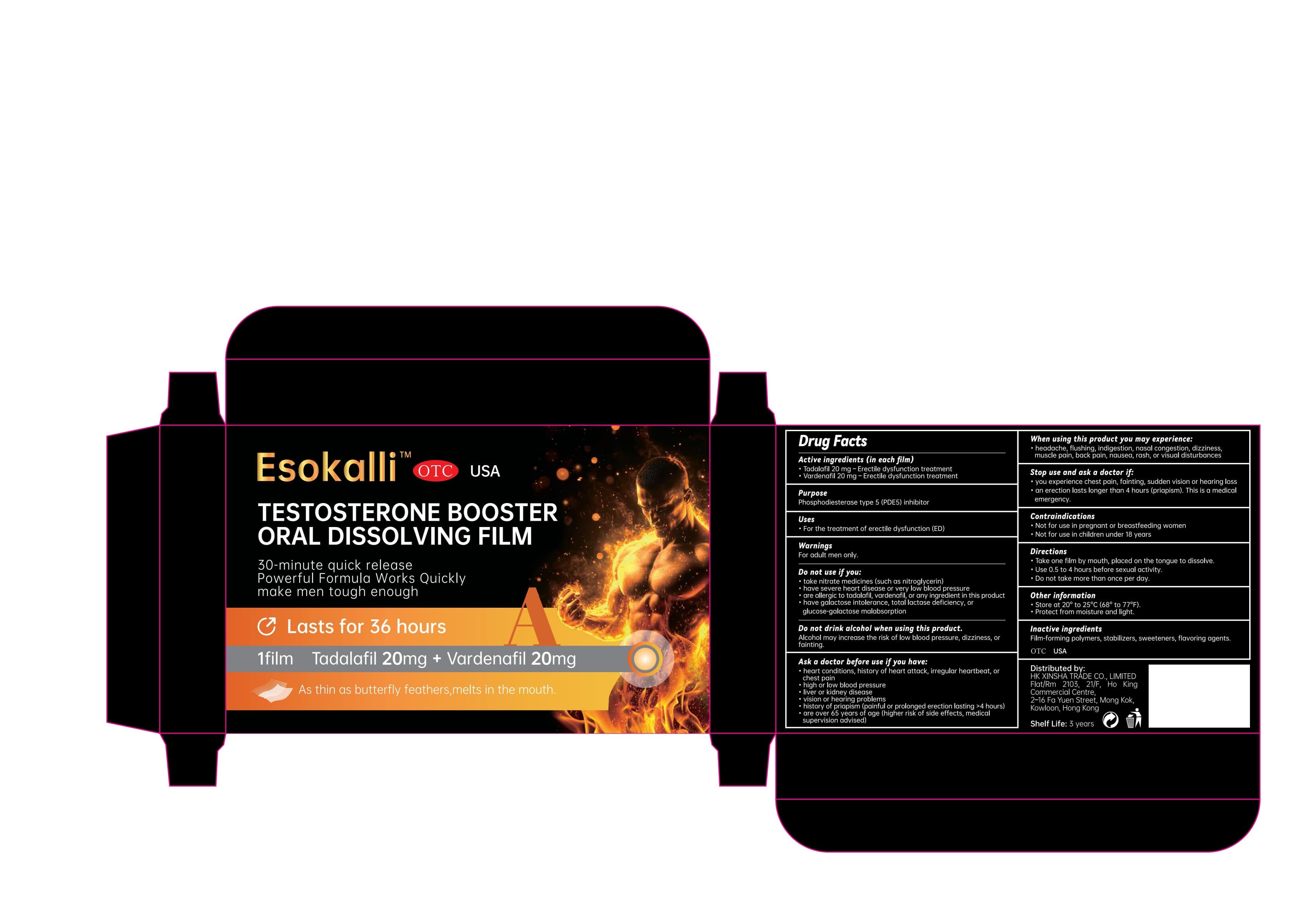 Esokalli Testosterone Booster Oral Dissolving Film package label