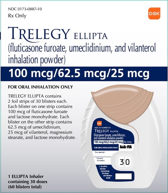 Trelegy Ellipta (Fluticasone Furoate, Umeclidinium Bromide and Vilanterol Trifenatate) package label