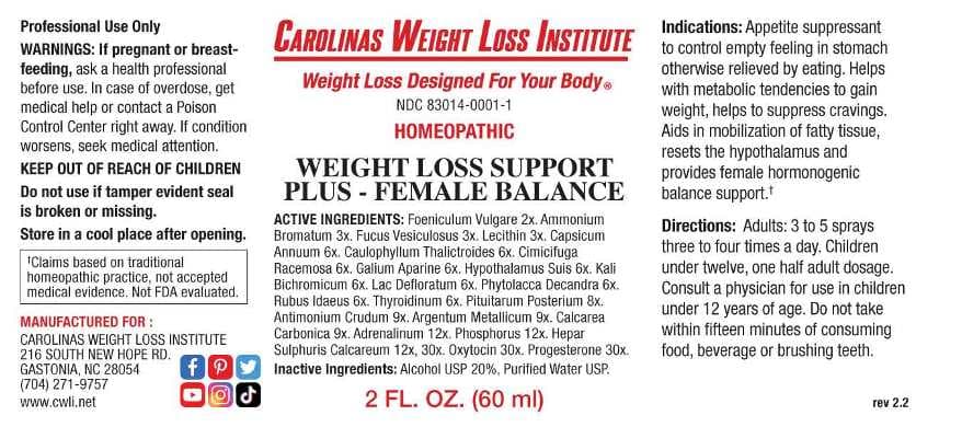 Weight Loss Support Plus Female Balance (Foeniculum Vulgare, Ammonium Bromatum, Fucus Vesiculosus, Lecithin (derived from Egg), Capsicum Annuum, Caulophyllum Thalictrines, Cimicifuga Racemosa, Galium Aparine, Hypothalamus Suis, Kali Bichromicum, Lac Defloratum, Phytolacca Decandra, Rubus Idaeus, Thyroidinum (bovine), Pituitarum Posterium (bovine), Antimonium Crudum, Argentum Metallicum, Calcarea Carbonica, Adrenalinum, Phosphorus, Hepar Sulphuris Calcareum, Progesterone, Oxytocin) package label