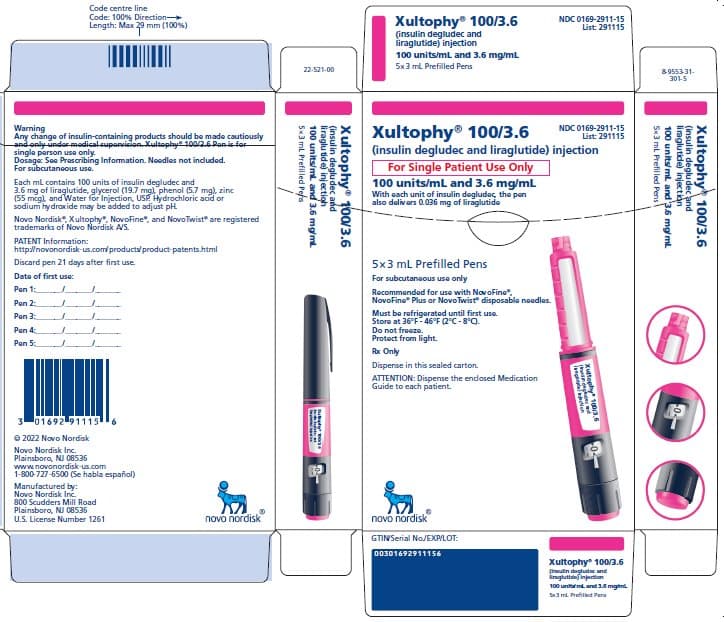Xultophy 100/3.6 (Insulin Degludec and Liraglutide) package label