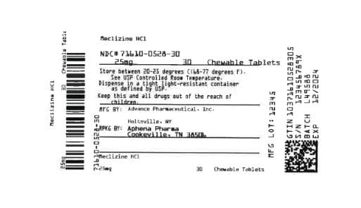 Meclizine HCL 25mg Chewable Tablets package label
