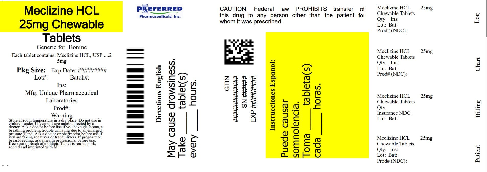 Meclizine Hydrochloride Chewable package label