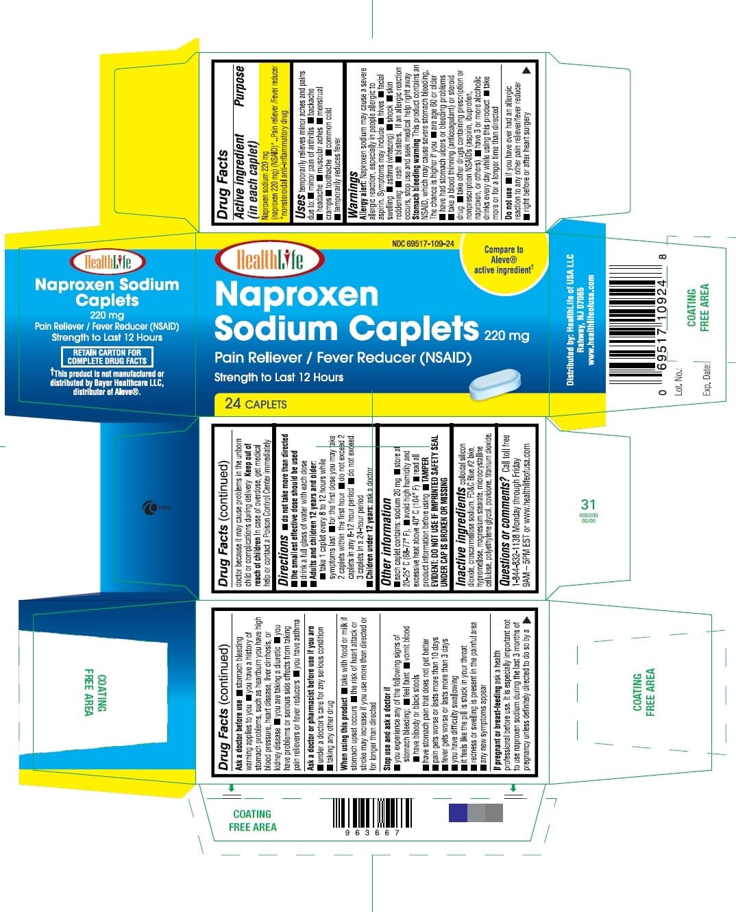 All Day Pain Relief (Naproxen Sodium Tablets, 220 Mg) package label